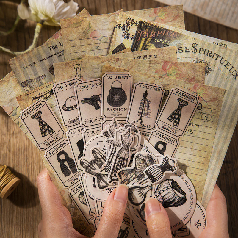 60 pcs Vintage Stickers+materi - Vintage Junk Journal Scrapbooking Paper review and price
