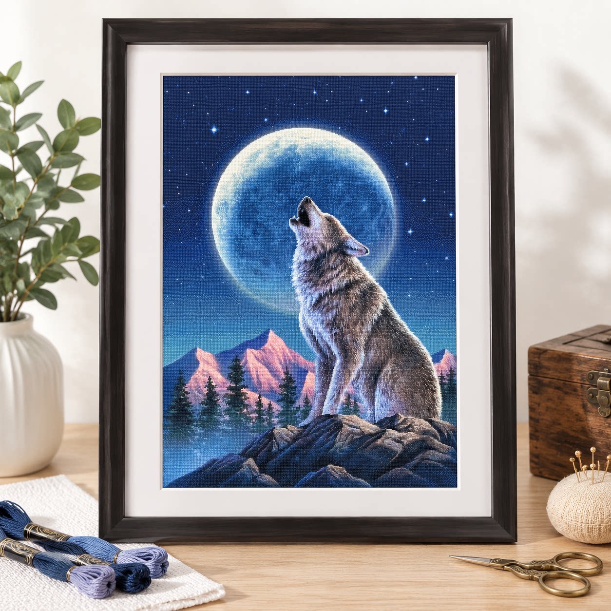 [ZZ9252-Lone Wolf Under the Mo - Cross Stitch Stamped Kits Beginners review and price